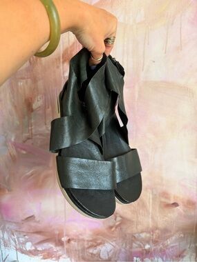 Eileen Fisher Black Leather Wrap Sandals